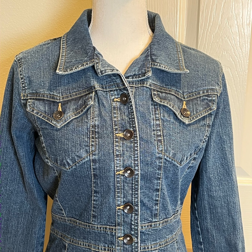 Axcess Peplum Denim Jacket With Stretch - Picture 2 of 8